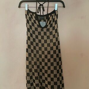 Black and Tan Checkered Knit Dress